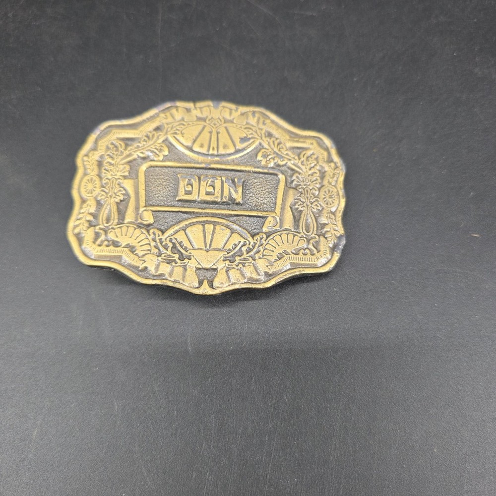 OCEN INC Belt Buckle Brass Tone 3&Prime; x 2&Prime; Engraved Western Floral