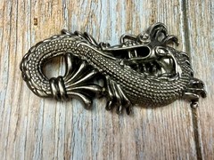 Mystical Chinese Dragon Mythology Figural Cutout Silver Color Belt Buckle