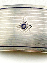VINTAGE MARSH STERLING SILVER MASONIC BLUE ENAMEL HISTORIC BELT BUCKLE 17G 2144
