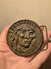 VTG 1970&rsquo;S NATIVE AMERICAN INDIANA METAL CRAFT INDIAN CHIEF WESTERN BELT BUCKLE