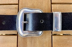 Western Belt Buckle Bonfe Leather Workshop Silver Ranger w/ Premium Leather Belt