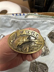 Six Vintage Fishing Belt Buckles Bass, etc.