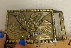 NEW! BRASS BELT BUCKLE SOARING BALD EAGLE RECTANGULAR 3×2 National Bird NOS