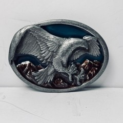 Vintage Bergamot Brass Works Eagle Mountain Belt Buckle 1984 Pewter Blue Enamel