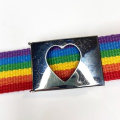 Canvas Rainbow Belt with Heart Flip Top 1.25&Prime; Wide Buckle