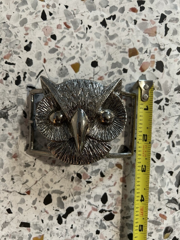 La Mode Silver Tone Owl Animal Belt Buckle Frame Style Vintage