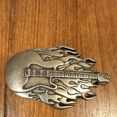 Silver Guitar Flames Men&rsquo;s Metal Belt Buckle Antique Finish Interchangeable