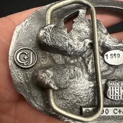 NICE PEWTER 1990 C + J INC DEER SCENE AND ANTLER BELT BUCKLE MADE IN USA
