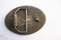 Vtg Brass Buffalo Nickel Bison Hammered Oval Belt Buckle Five Cents Western 70s