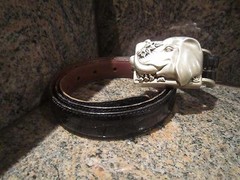KIESELSTEIN-CORD ELEPHANT BELT BUCKLE WITH BLACK ALLIGATOR BELT SIZE 4