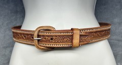 Vintage Brown Tooled Leather Belt Western Cowgirl Size 28