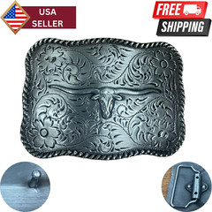 Longhorn Steer Trophy Sterling Silver Plated Western Belt Buckle