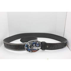 Welder Belt Buckle with Black Studded Floral Embossed Western Strap Mens