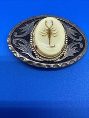 Vintage Real Scorpion Taxidermy Belt Buckle Western Filigree Resin Cabochon 1970