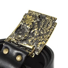Brass belt buckle Banderstadt, Artistic sculptural fighting skull brass buckle