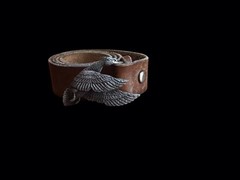 Vintage INDIANA METAL CRAFT Brass Belt Buckle Flying Duck ©1979 And Leather Belt