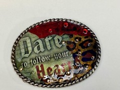 Dare To Follow Your Heart Rhinestone Accented Statement Oval Belt Buckle.