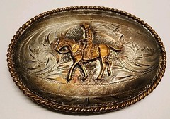 .925 Silver Front Vintage German Silver Western Belt Buckle Cowboy Roping