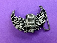 Classic Microphone Flying Wings Classic Rock Music Musician Cutout Belt Buckle