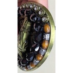 New Horse Head Belt Buckle Gold Tone Black Faceted Beads Clear Rhinestone Beaded