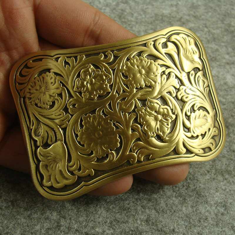 Heavy duty Solid Brass print Flowers Classical Men&rsquo;s Belt Buckles for 1.5&Prime; Belt