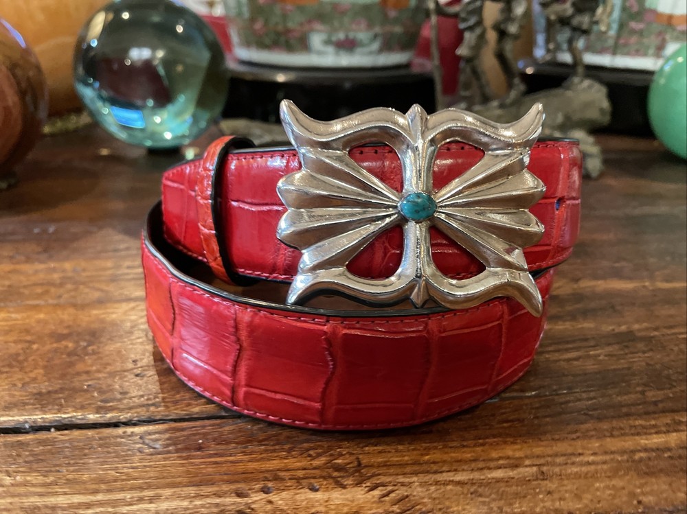 Navajo James Reid Dgn Sterling silver turquoise￼ Belt Buckle￼ Nu🐊1.5”-30-33”✅