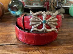 Navajo James Reid Dgn Sterling silver turquoise￼ Belt Buckle￼ Nu🐊1.5”-30-33”✅