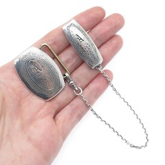 HICKOK Sterling Silver Antique Beltogram Pocket Watch Belt Buckle & Loop Chain