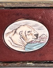 VTG Solid Brass Belt Buckle w/ Leather Native Made Polar Bear Scrimshaw Center