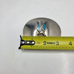 Vintage Belt Buckle Eagle Turquoise Red Chip Inlay Oval Silver Tone Western G7