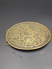 Western Belt Buckle Flower Pattern Brass