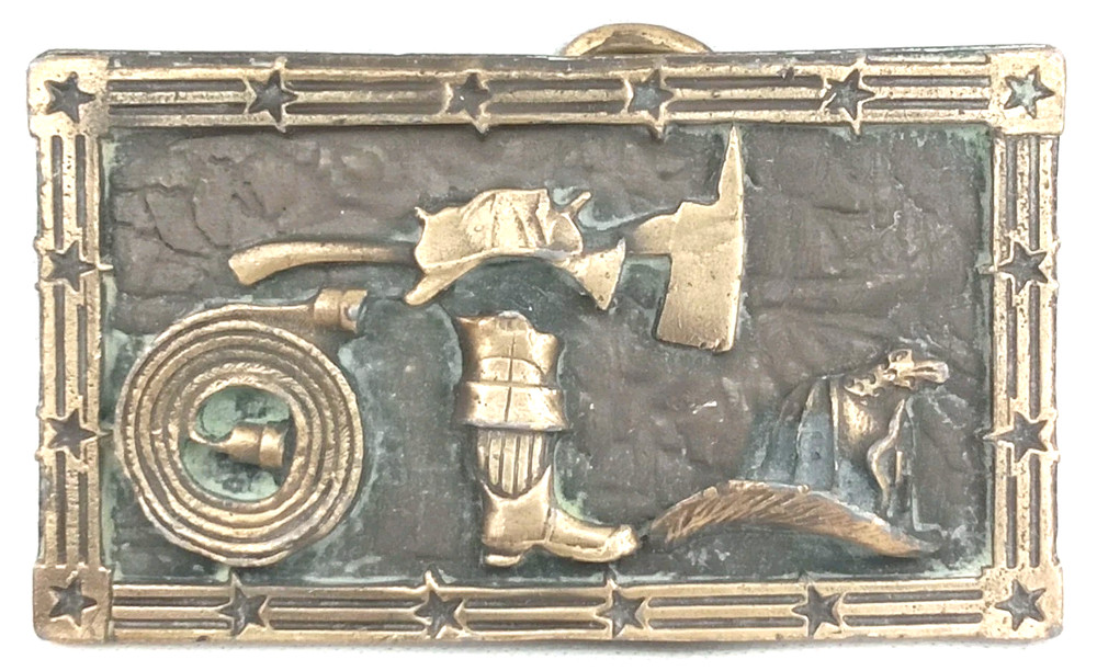Vintage 1970s Brass Relief Firefighter Belt Buckle Made In USA