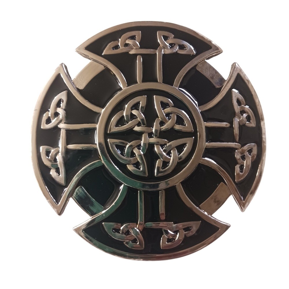 Diamond Plate Celtic Knot Cross Metal Belt Buckle NWT Biker Gothic Y2K Revival