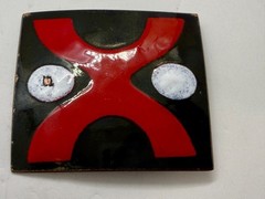 X Logo? Pattern Red Black Enamel Artisan? Vintage Belt Buckle