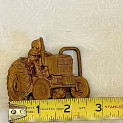 Vintage Tractor Belt Buckle Farmer Bronze Tone Western Farm Farmer Scene 3” x 2”