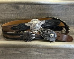 Lot Of 3 Harley-Davidson Flying Piston Shield lone Star Wings Belt Buckles