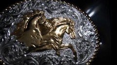 CRUMRINE WESTERN Oval Rope Edge Running Horses Belt Buckle C01561