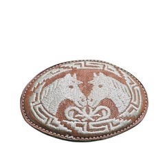 Western Style Men&rsquo;s Belt Buckle Brown Leather White Embroidered Horses