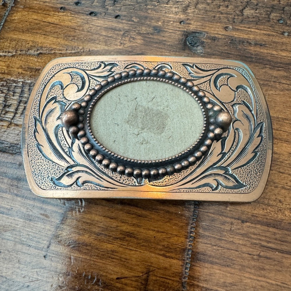 Western Floral Scroll Belt Buckle Copper Tone Beaded Oval Center DIY