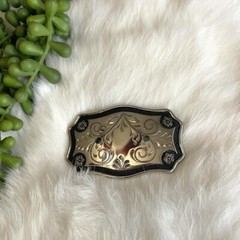 Belt Buckle Floral Silver & Black Rodeo Western Bull Rider Cowboy Cowgirl
