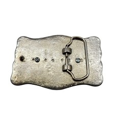 Western Belt Buckle Dendritic Agate Cabochon Silver Engraved Accents Side Pieces