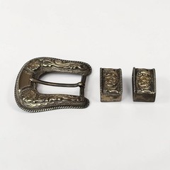 14K Gold Sterling Silver Hollands San Angelo 103 Ranger 3 Pc Belt Buckle Set