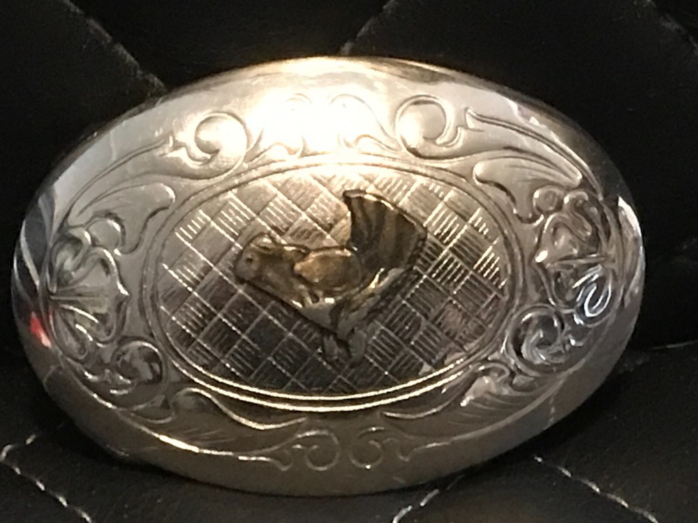Metallic Oval Rooster Themed Belt Buckle