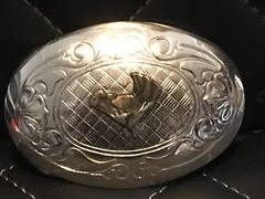 Metallic Oval Rooster Themed Belt Buckle