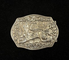 Vintage Nocona belt buckle high relief cowboy scene western style RARE