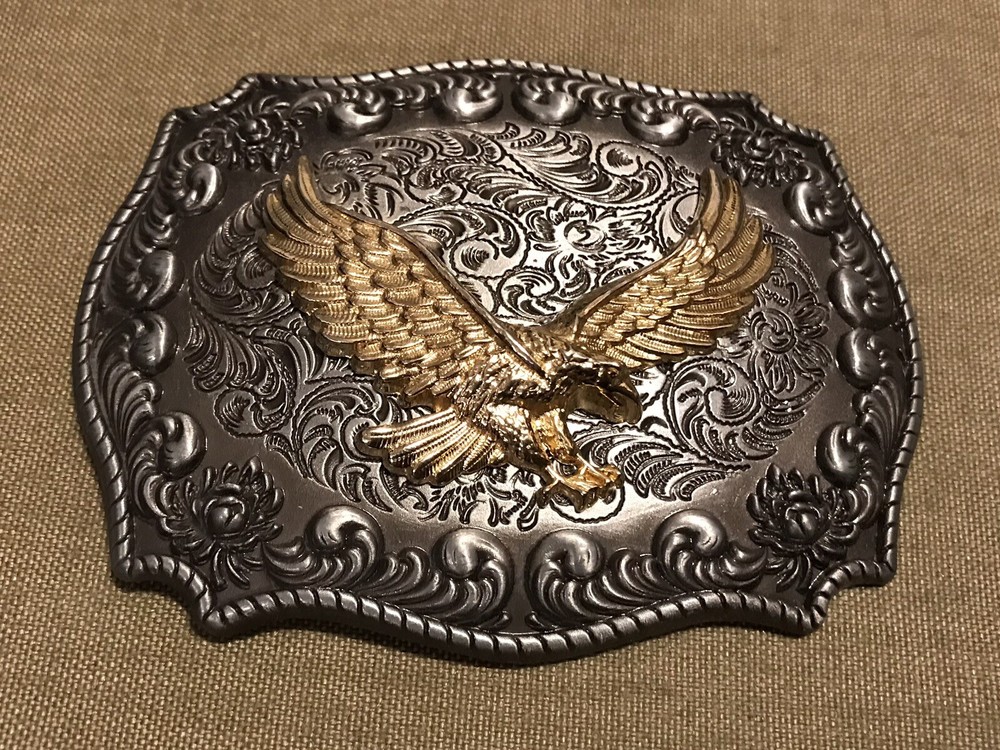 Vintage Jean&rsquo;s Friend Silver/Gold-Tone Eagle Belt Buckle