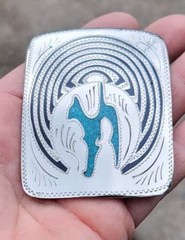 Navajo Jackson Nez Sterling Silver Overlay Belt Buckle Man in the Maze Eagle 76g
