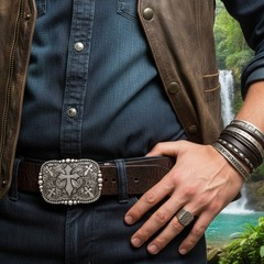 New Men Belt Buckle Antique Silver Metal Western Cross Weekend Fashion Accessory