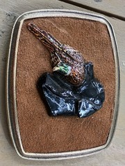 3-D Labrador Retriever Ringneck Pheasant Suede Belt Buckle