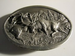 1983 DEER LOCKING HORNS SCENE BELT BUCKLE HEAVY – GW-26